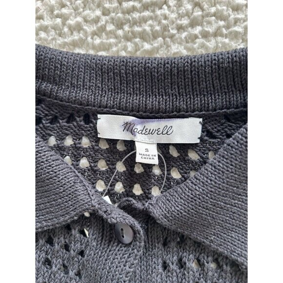 Madewell Open Stitch Polo Cardigan Sweater in Black Size S - Picture 6 of 8